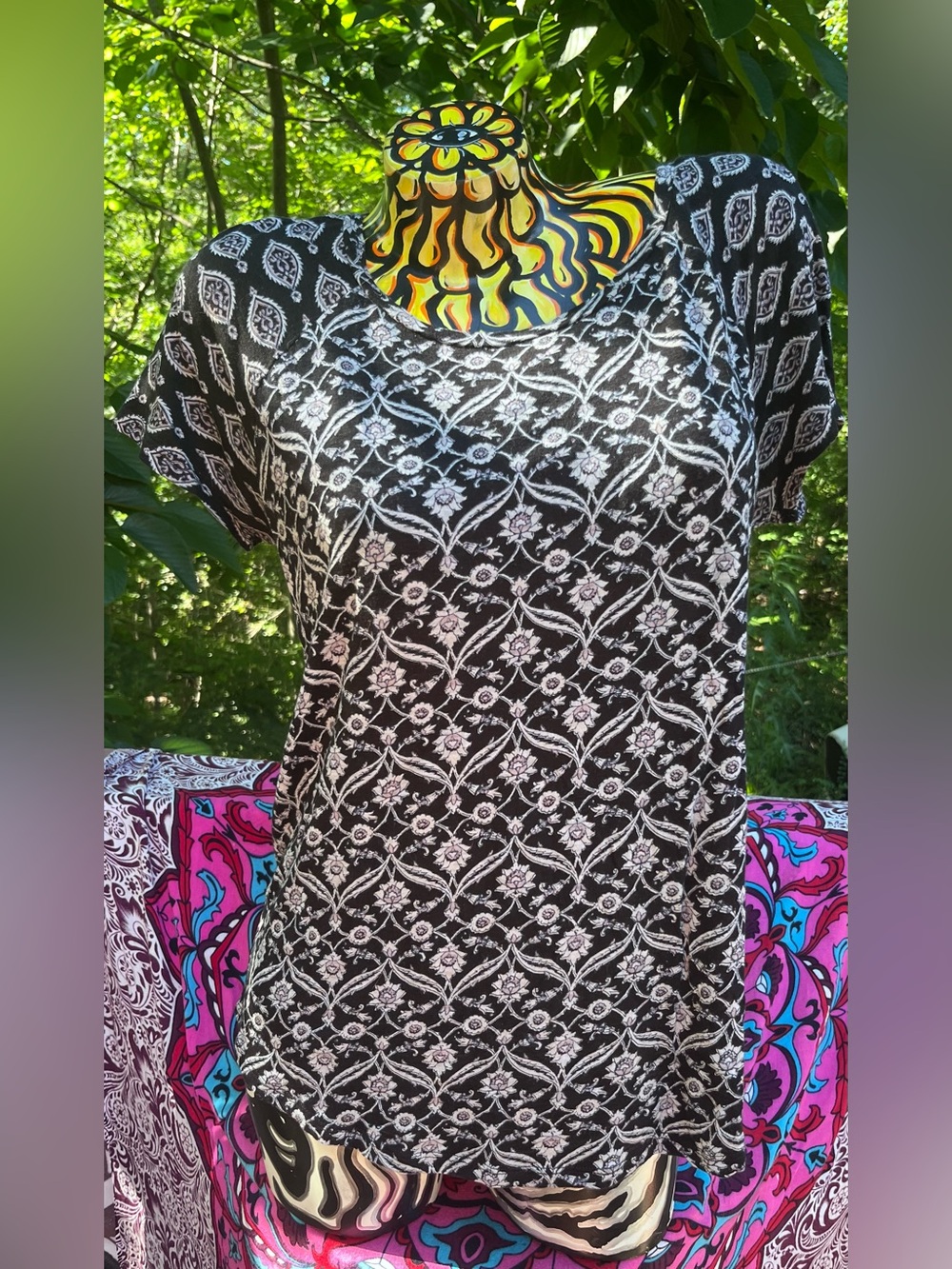 Lucky Brand Black & White Short-Sleeve Printed Tee